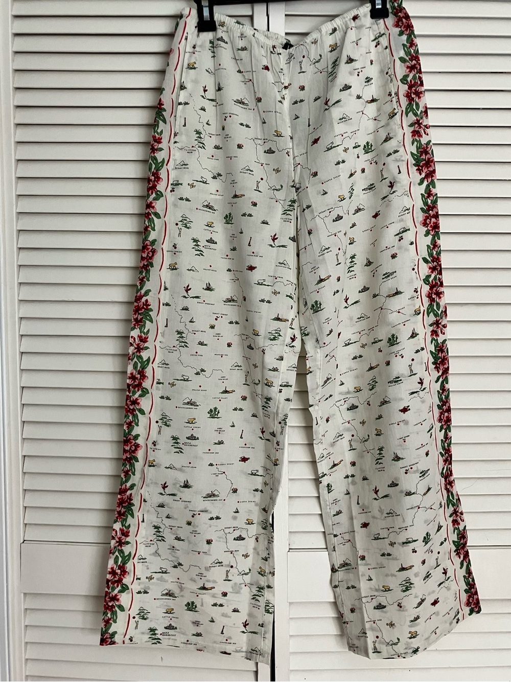 NWT J Crew Ivory Cotton Voile Beach Pants with Red Floral Side Trim - Picture 3 of 7